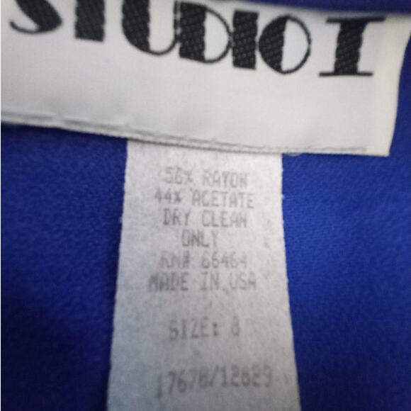 Vntg 80s Studio I Belted Blue Maxi Dress Sz 8 Modest Church Retro Shoulder Pads - Picture 5 of 9